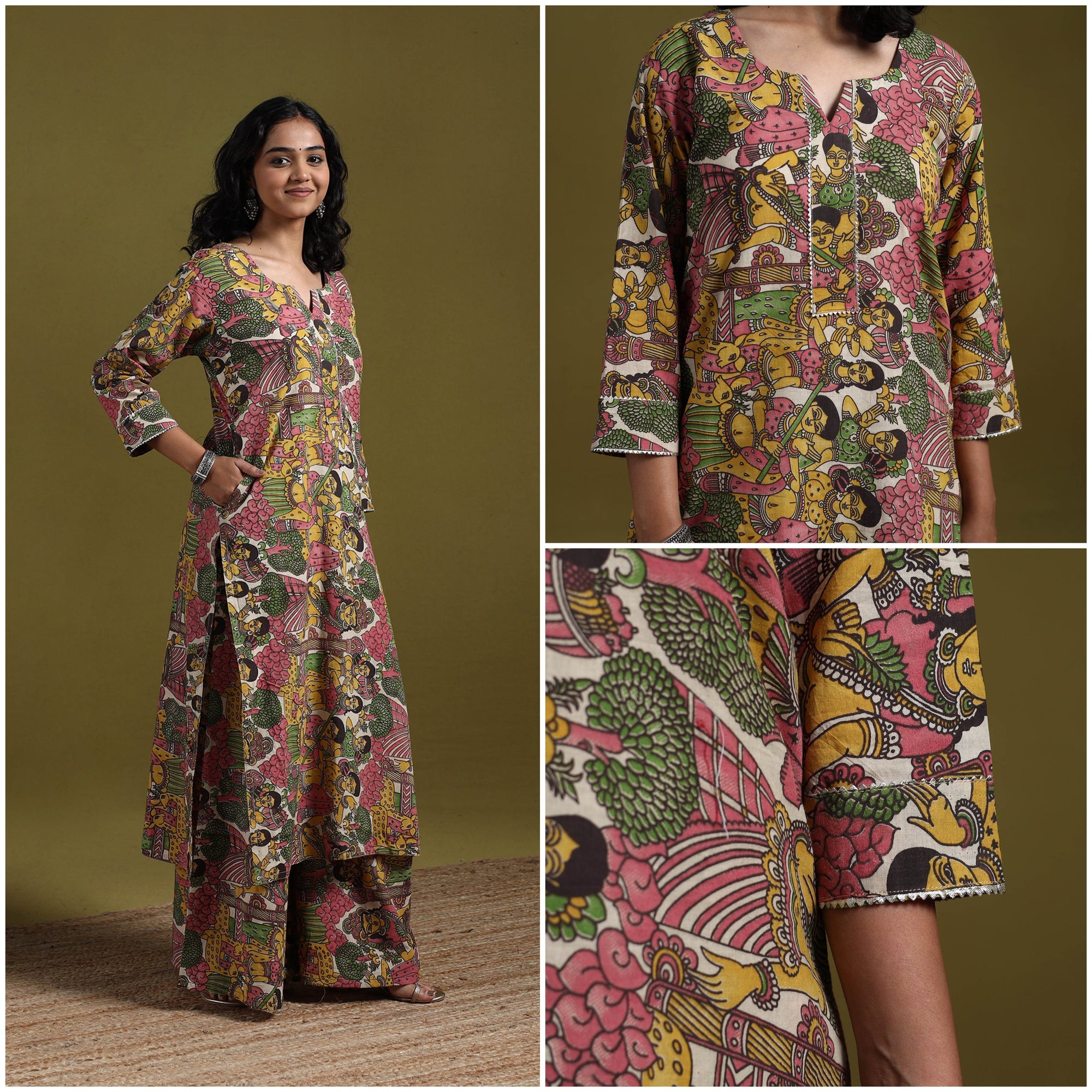Kalamkari printed cotton 2pc kurta set for women 12