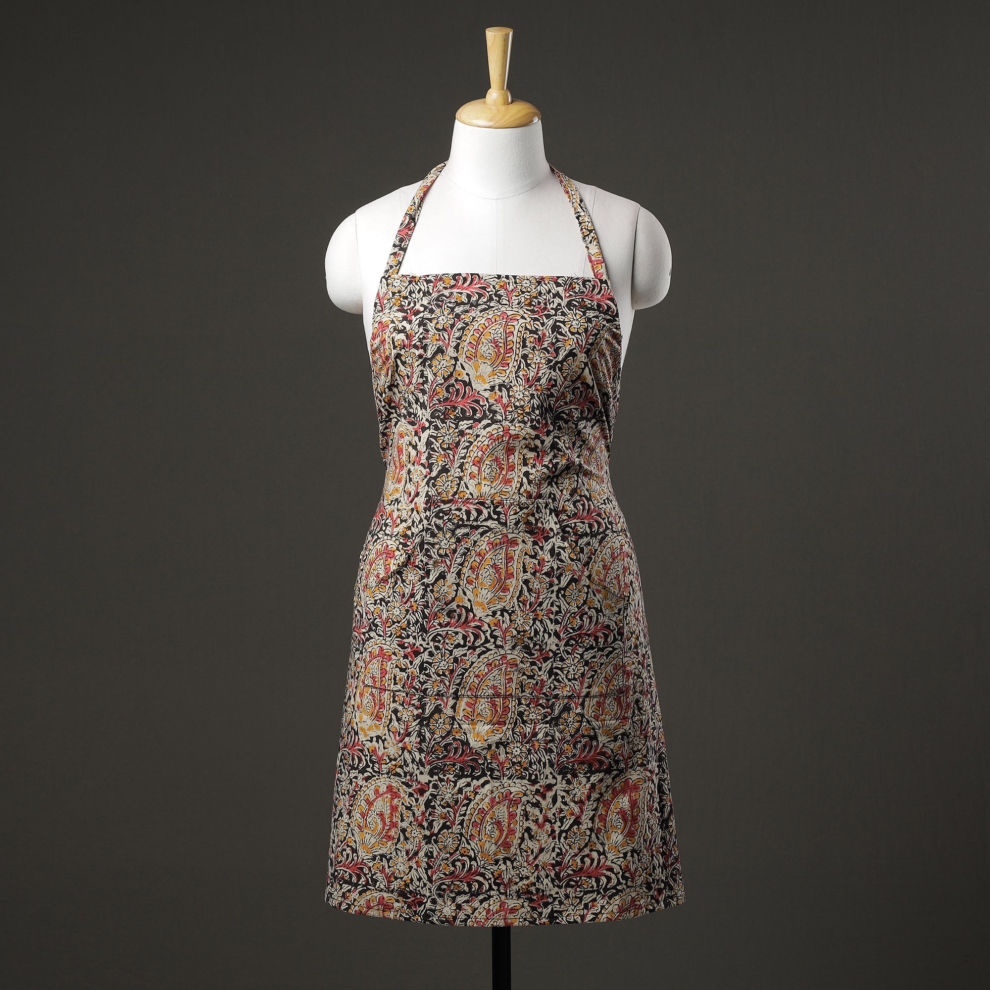 Multicolor Kalamkari Block Printed Cotton Apron with Pocket 