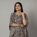 Cornflower Blue Kalamkari Print Cotton Kaftan Kurta For Women