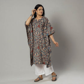 Cornflower Blue Kalamkari Print Cotton Kaftan Kurta For Women