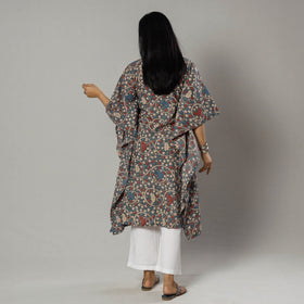 Cornflower Blue Kalamkari Print Cotton Kaftan Kurta For Women