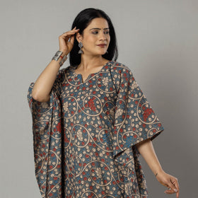 Cornflower Blue Kalamkari Print Cotton Kaftan Kurta For Women