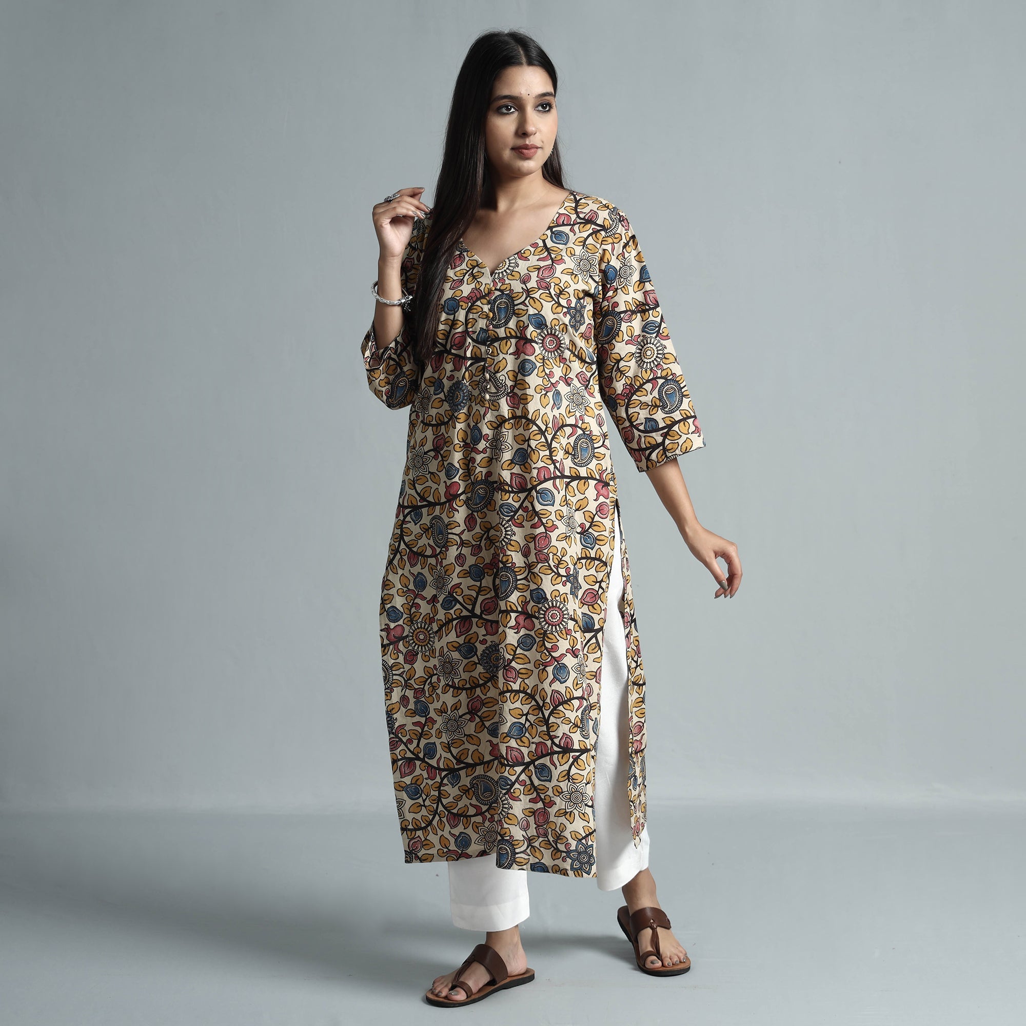  Kalamkari Printed Cotton Kurta For Women