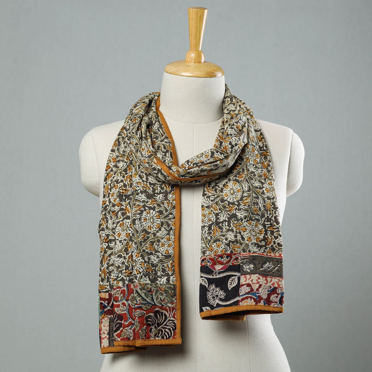Multicolor Kalamkari Block Printed Cotton Patchwork Stole