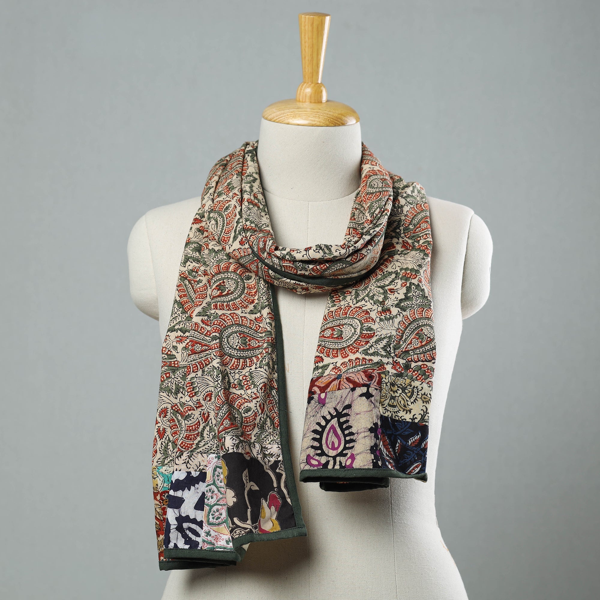 Multicolor - kalamkari printed cotton patchwork stole 22