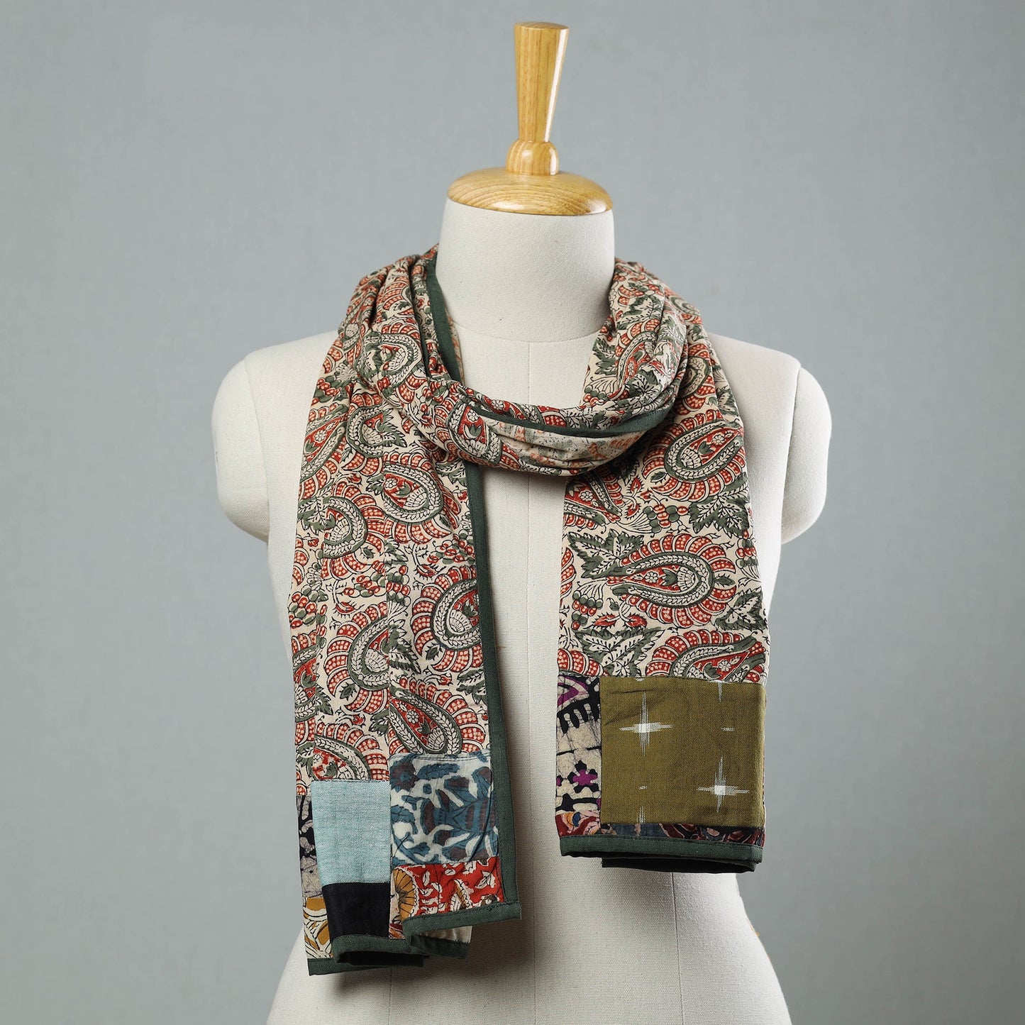 Multicolor Kalamkari Block Printed Cotton Patchwork Stole