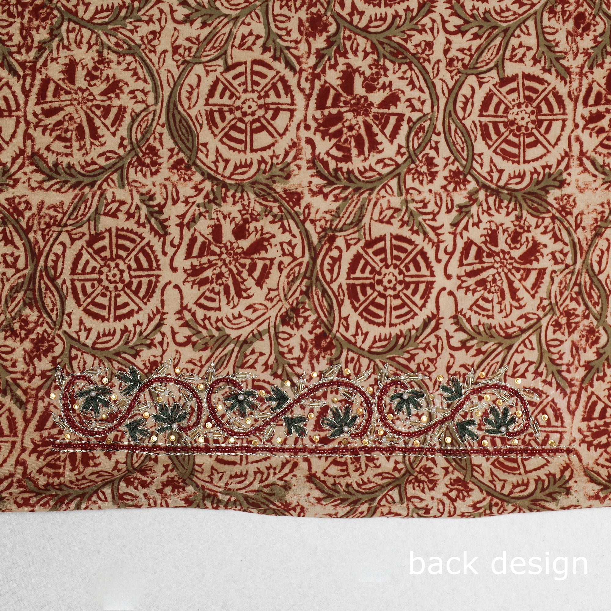 Buy Kalamkari Block Printed Thread & Bead Work Cotton Blouse Piece 