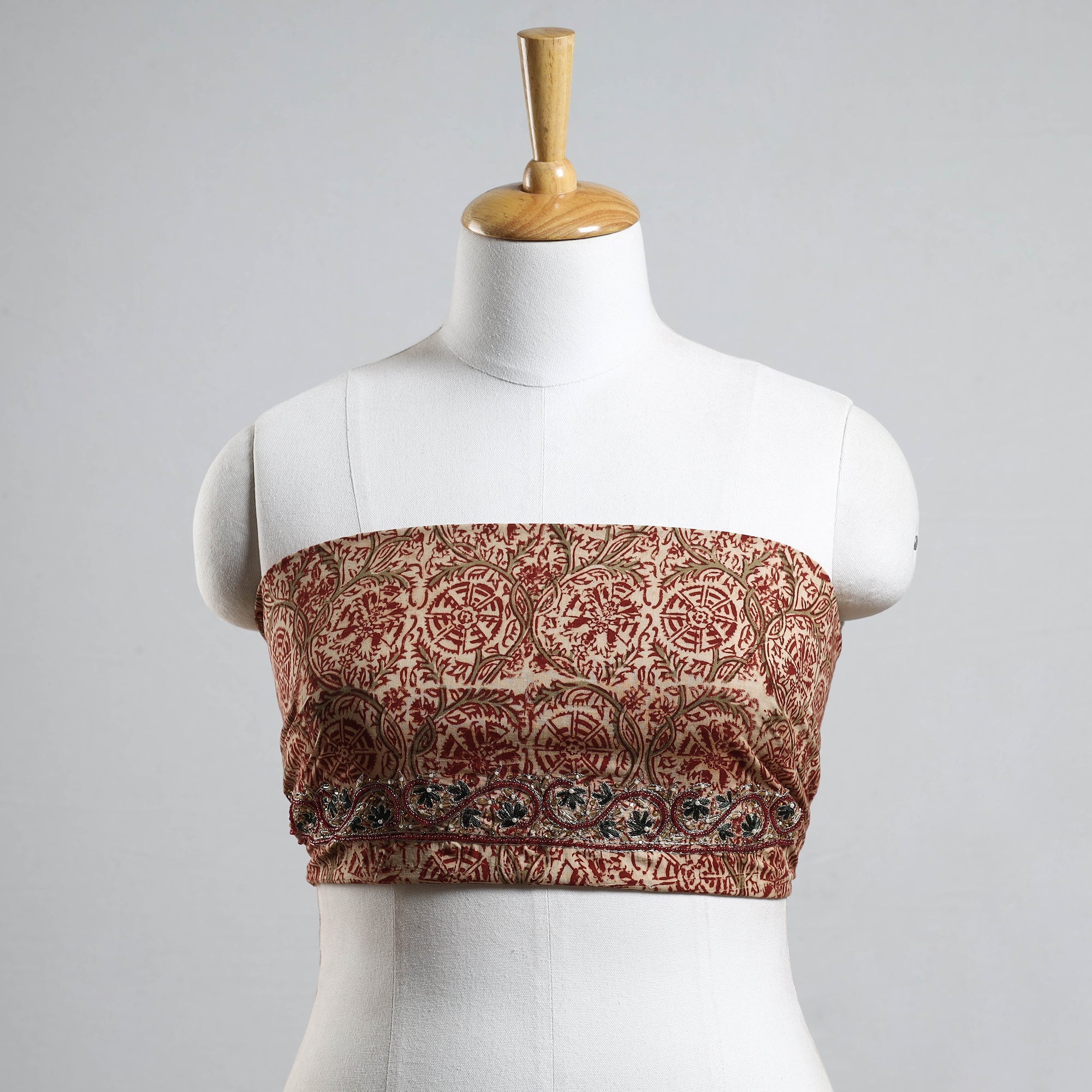 Buy Kalamkari Block Printed Thread & Bead Work Cotton Blouse Piece 
