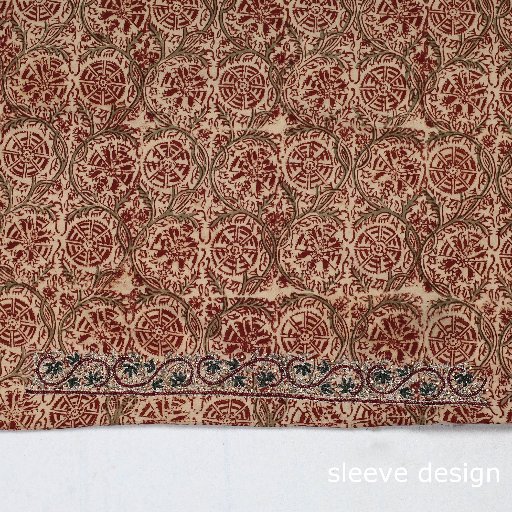 Buy Kalamkari Block Printed Thread & Bead Work Cotton Blouse Piece 