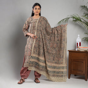 Buy  Kalamkari Block Printing Cotton Kurta with Salwar & Dupatta Set Online at iTokri.com