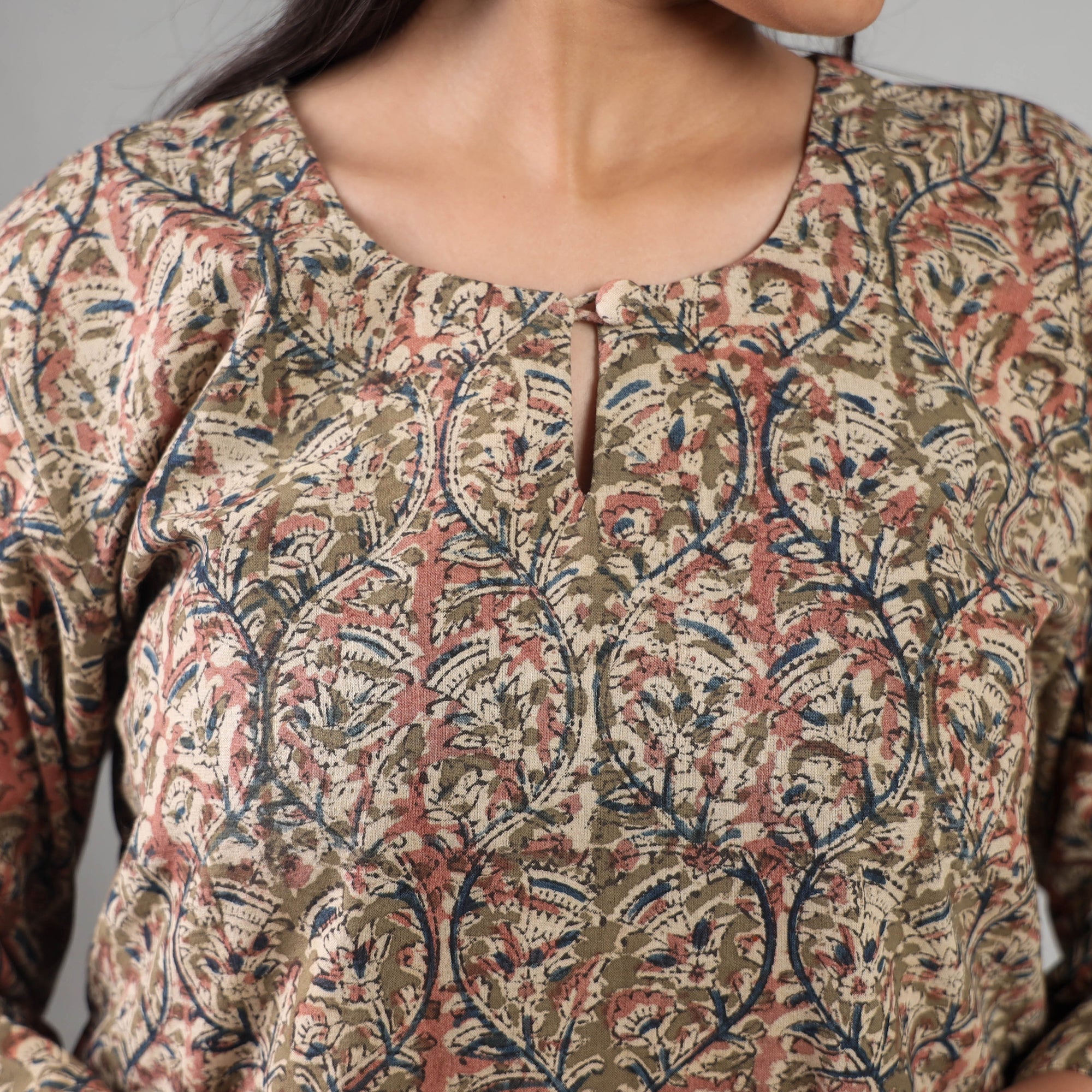 Buy  Kalamkari Block Printing Cotton Kurta with Salwar & Dupatta Set Online at iTokri.com
