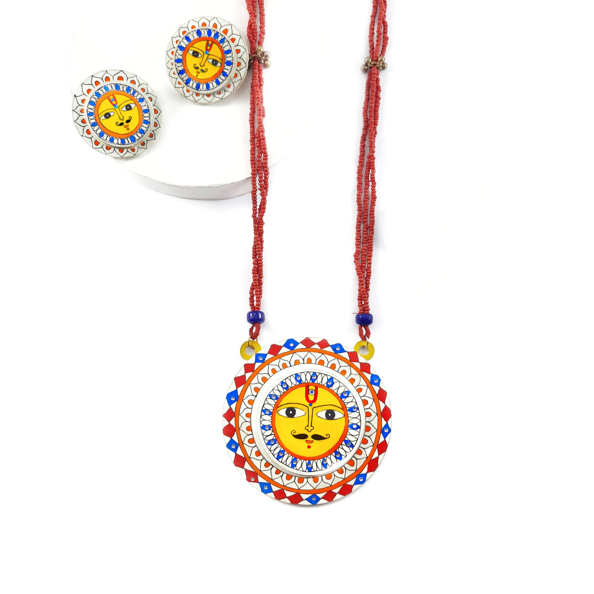  Madhubani Handpainted Wooden Necklace Set Online India 