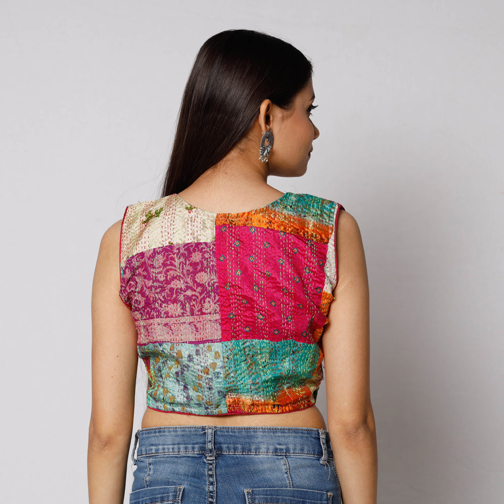 Buy Kantha Embroidery Patchwork Silk Cotton Stitched Blouse 