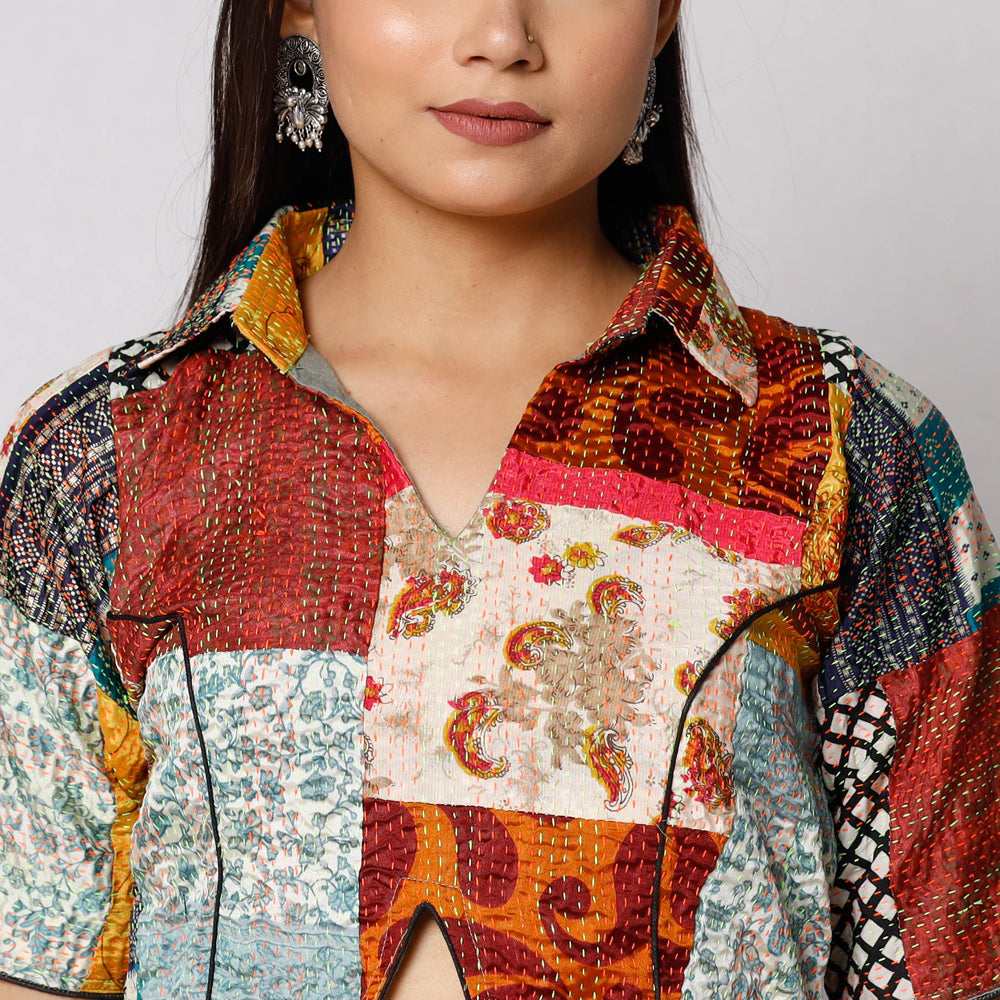 Buy Kantha Embroidery Patchwork Silk Cotton Stitched Blouse 