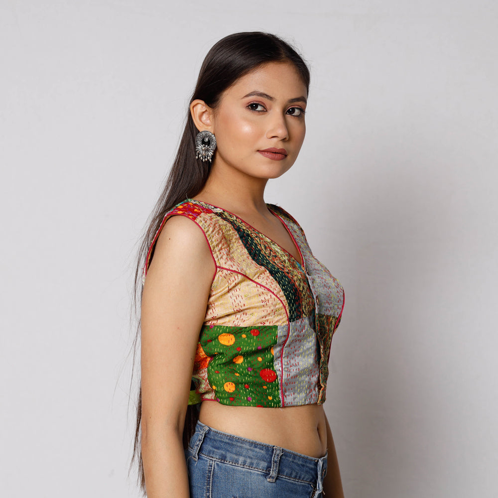Buy Kantha Embroidery Patchwork Silk Cotton Stitched Blouse 