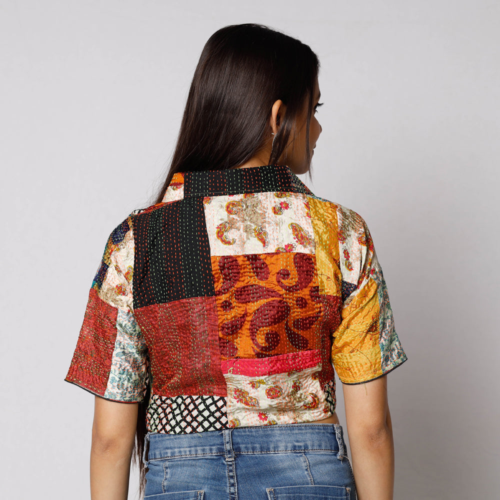 Buy Kantha Embroidery Patchwork Silk Cotton Stitched Blouse 