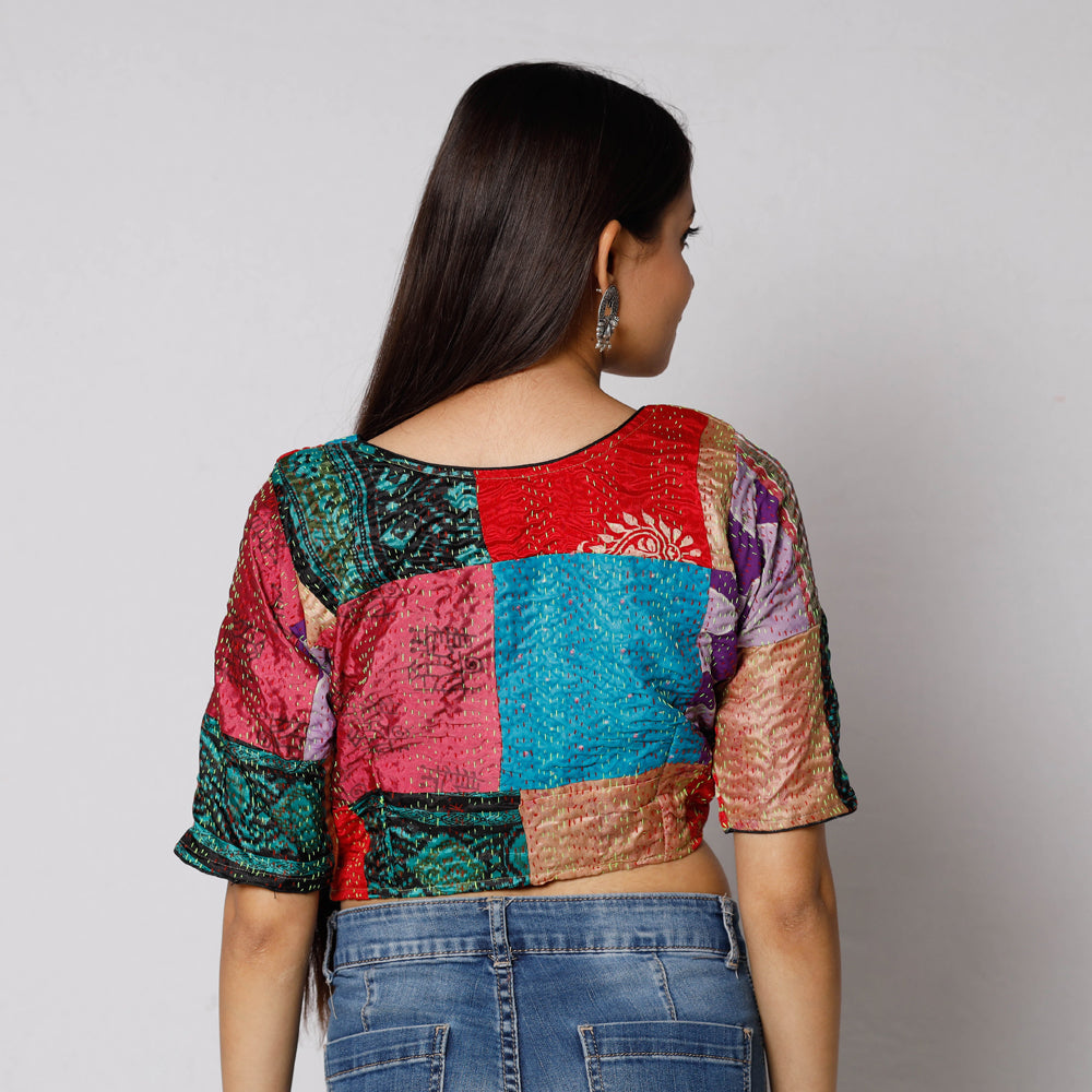 Buy Kantha Embroidery Patchwork Silk Cotton Stitched Blouse 