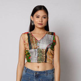 Buy Kantha Embroidery Patchwork Silk Cotton Stitched Blouse 