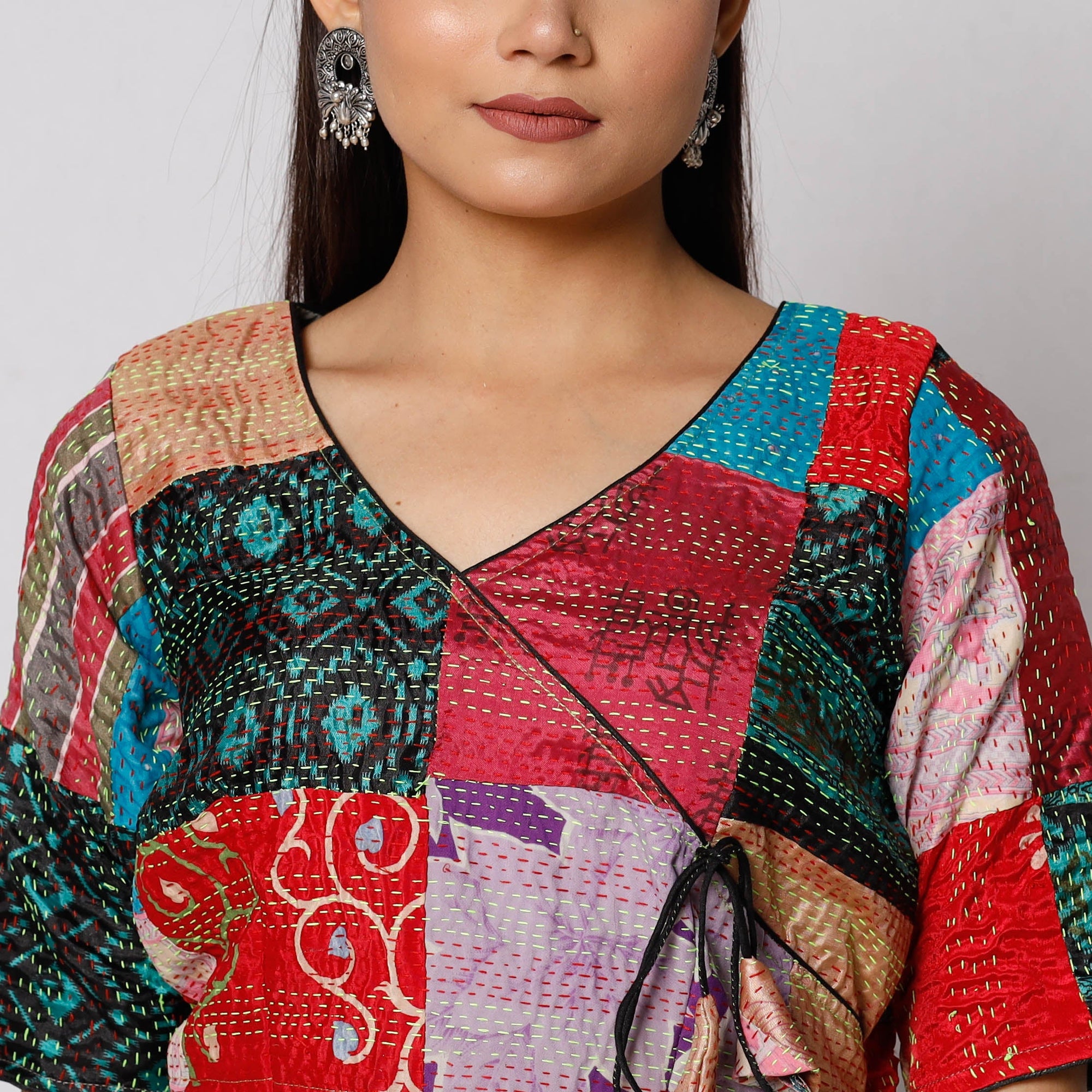 Buy Kantha Embroidery Patchwork Silk Cotton Stitched Blouse 