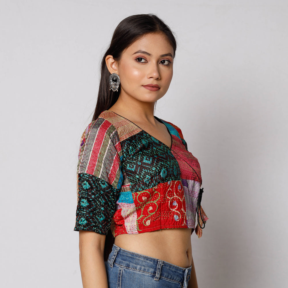 Buy Kantha Embroidery Patchwork Silk Cotton Stitched Blouse 