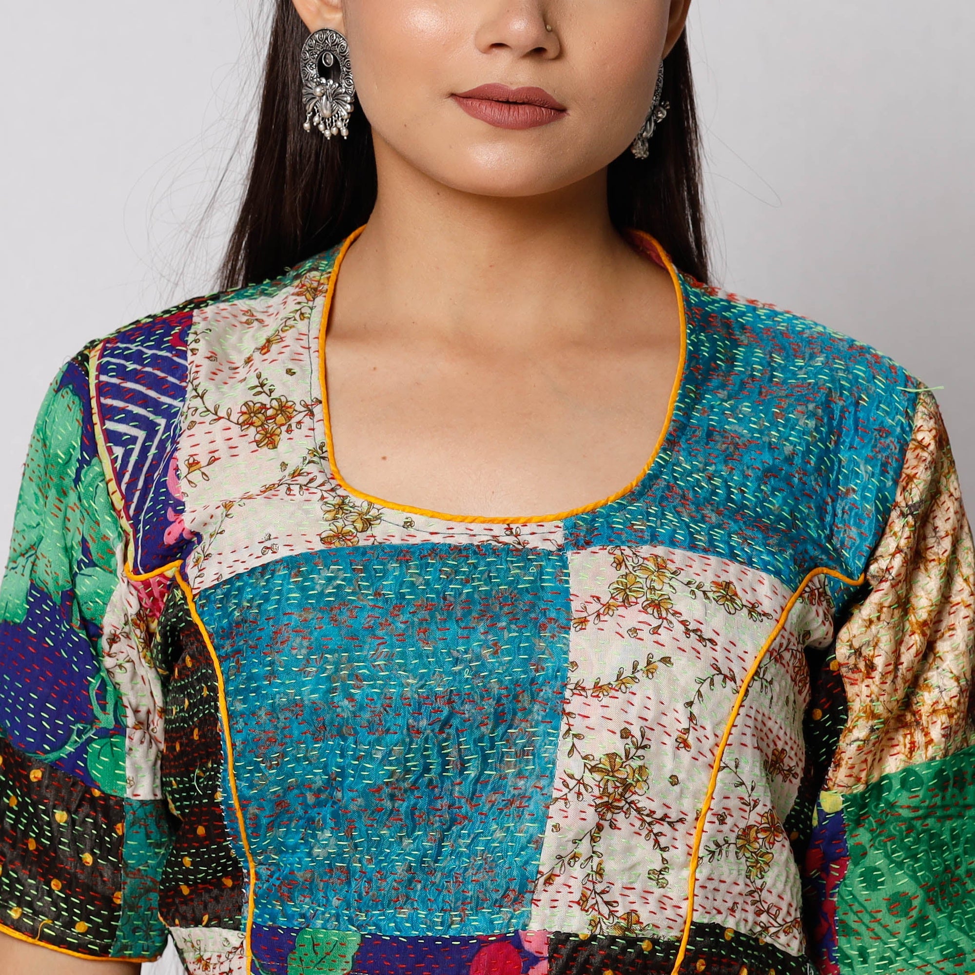 Buy Kantha Embroidery Patchwork Silk Cotton Stitched Blouse 