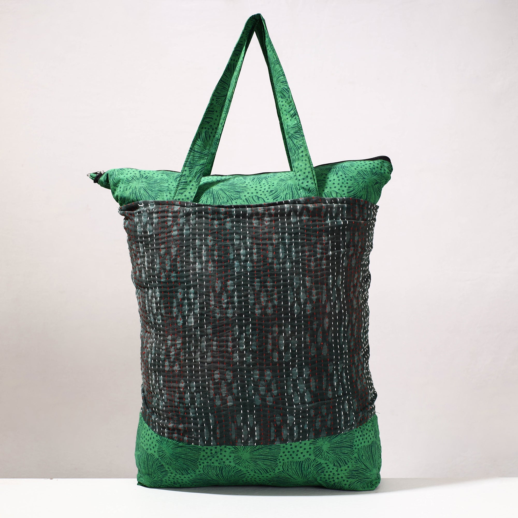 Blue - Kantha Work Block Print Cotton Mobile Sling Bag