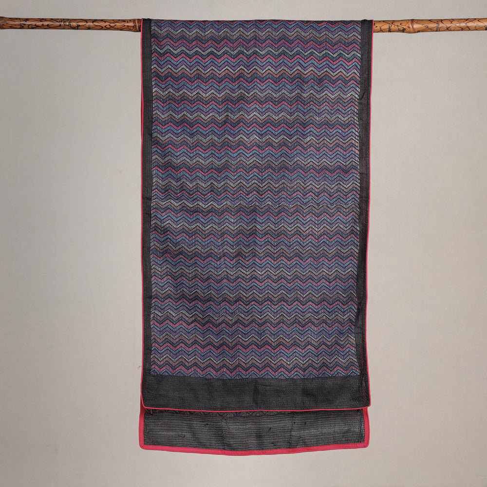 Multicolor - karomi handwoven silk kantha work stole
