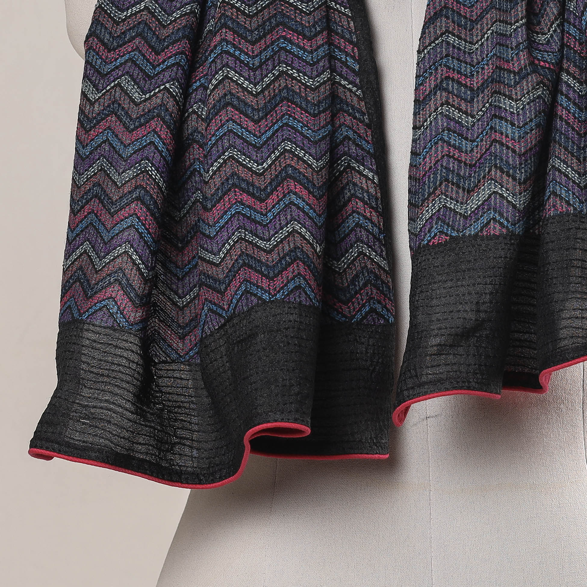 Multicolor - karomi handwoven silk kantha work stole