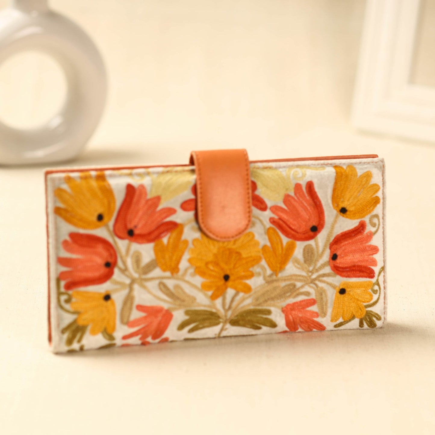 Multicolor Kashmiri Crewel Hand Embroidery Leather & Velvet Wallet