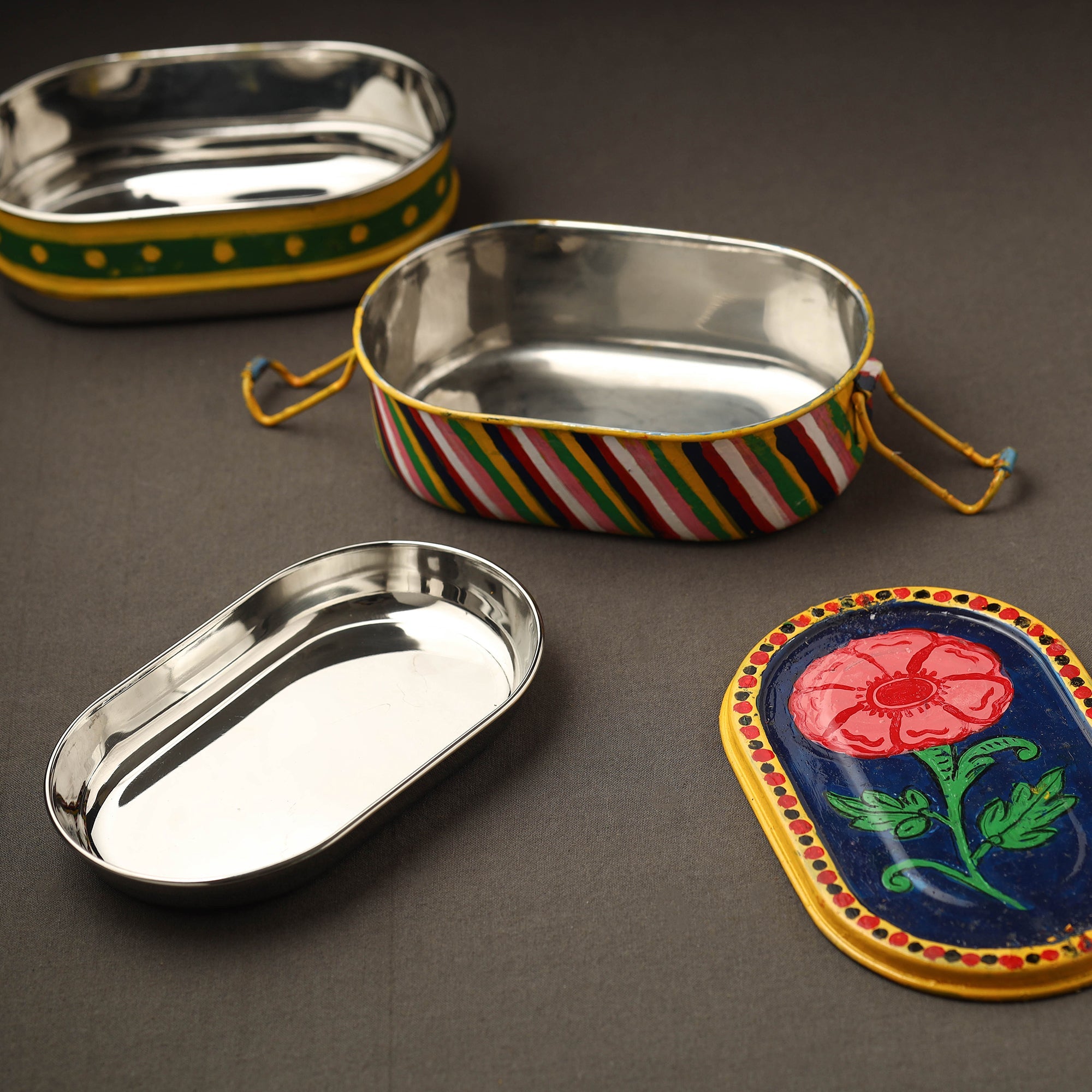 Buy Kavad Handpainted Stainless Steel 2 Tier Capsule Shape Lunch Box (6 X 4 in) 05 Online at iTokri.com