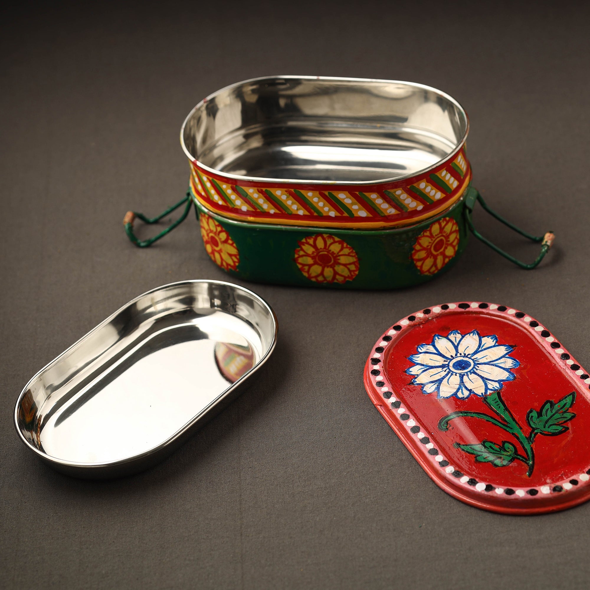  Kavad Handpainted Stainless Steel 2 Tier Capsule Shape Lunch Box (6 X 4 in) 12 Online at iTokri.com