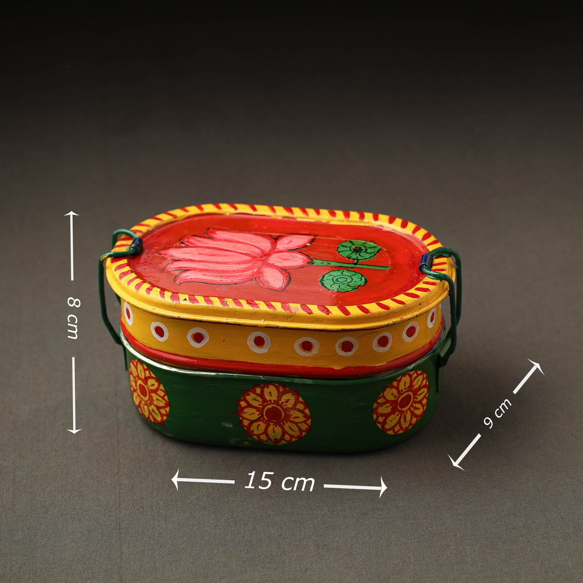  Kavad Handpainted Stainless Steel 2 Tier Capsule Shape Lunch Box (6 X 4 in) 08 