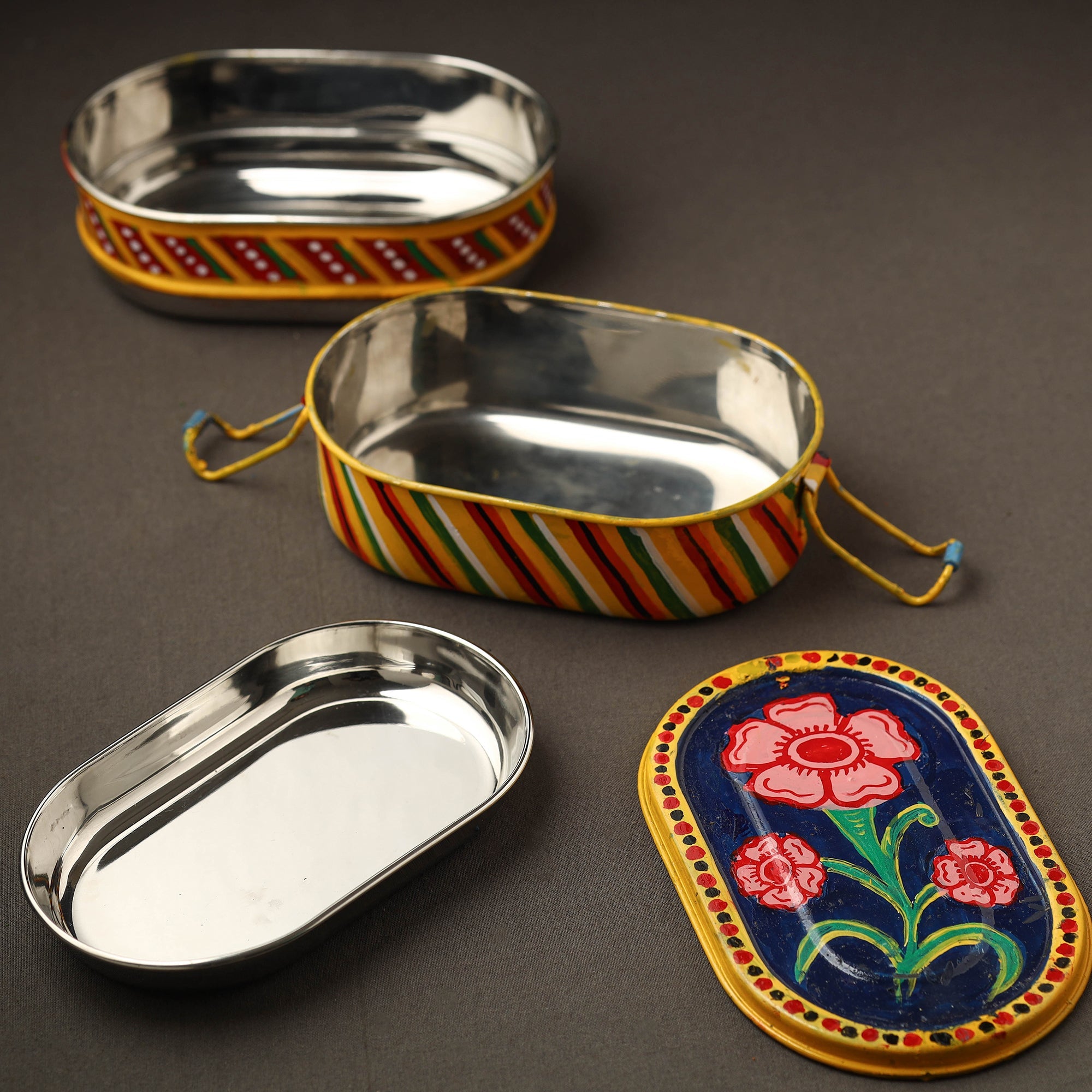 Buy Kavad Handpainted Stainless Steel 2 Tier Capsule Shape Lunch Box (6 X 4 in) 25 Online at iTokri.com