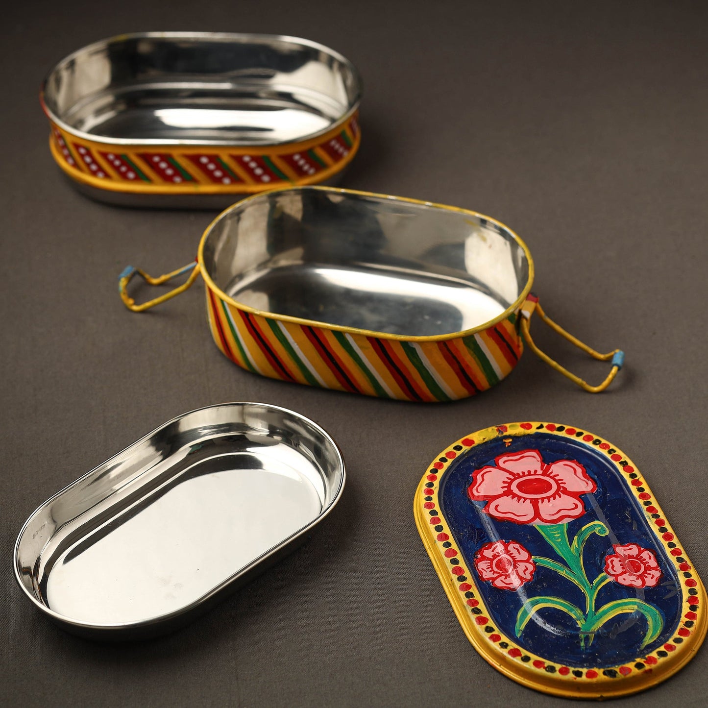 Buy Kavad Handpainted Stainless Steel 2 Tier Capsule Shape Lunch Box (6 X 4 in) 25 Online at iTokri.com