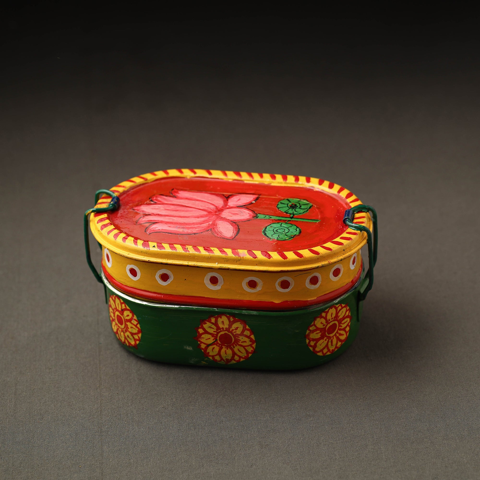  Kavad Handpainted Stainless Steel 2 Tier Capsule Shape Lunch Box (6 X 4 in) 08 