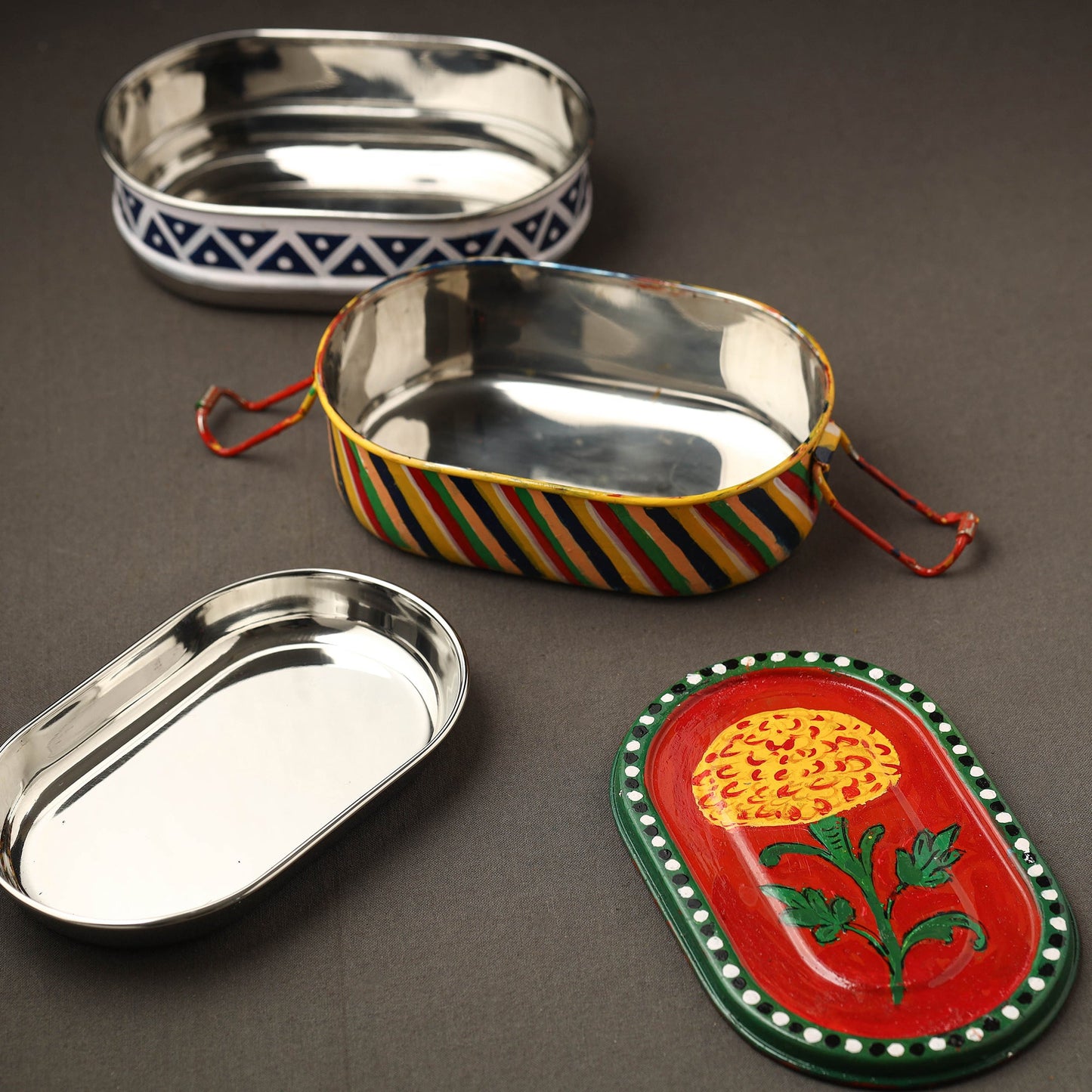 Buy Kavad Handpainted Stainless Steel 2 Tier Capsule Shape Lunch Box (6 X 4 in) 17 Online at iTokri.com