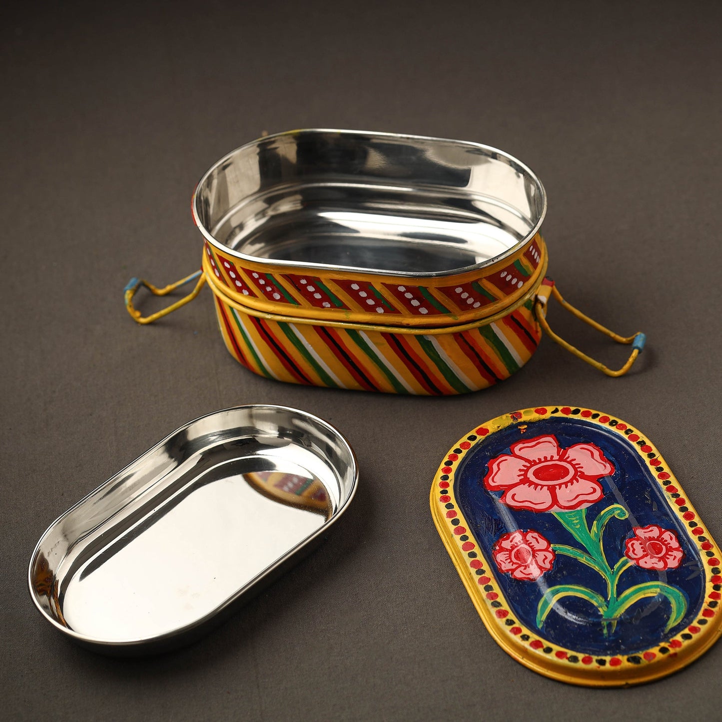 Buy Kavad Handpainted Stainless Steel 2 Tier Capsule Shape Lunch Box (6 X 4 in) 25 Online at iTokri.com