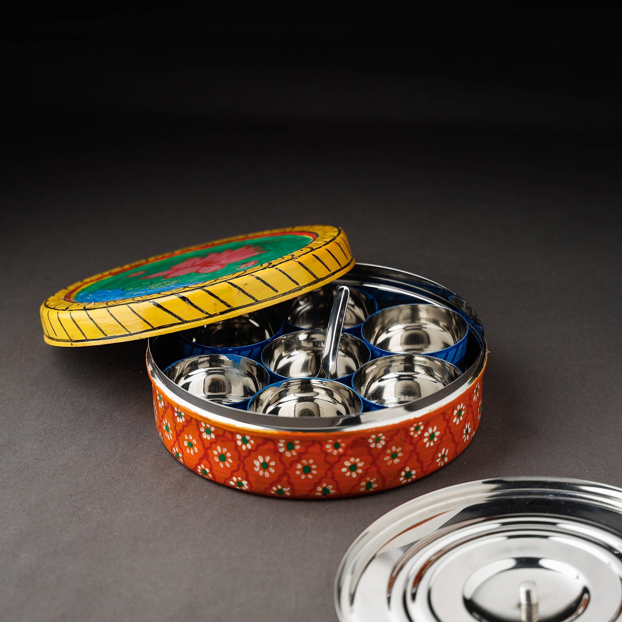 Kavad Handpainted Stainless Steel Multicolor Masala Box 