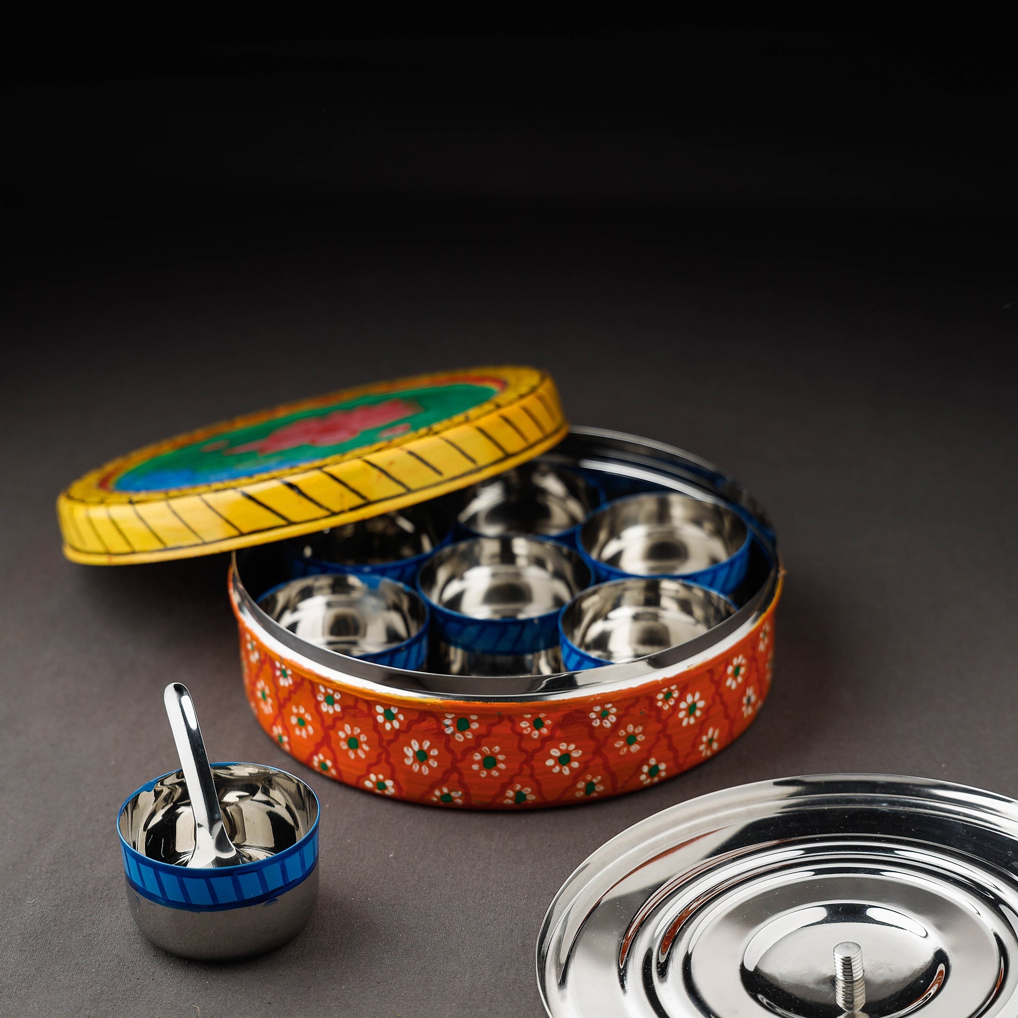  Kavad Handpainted Stainless Steel Multicolor Masala Box 