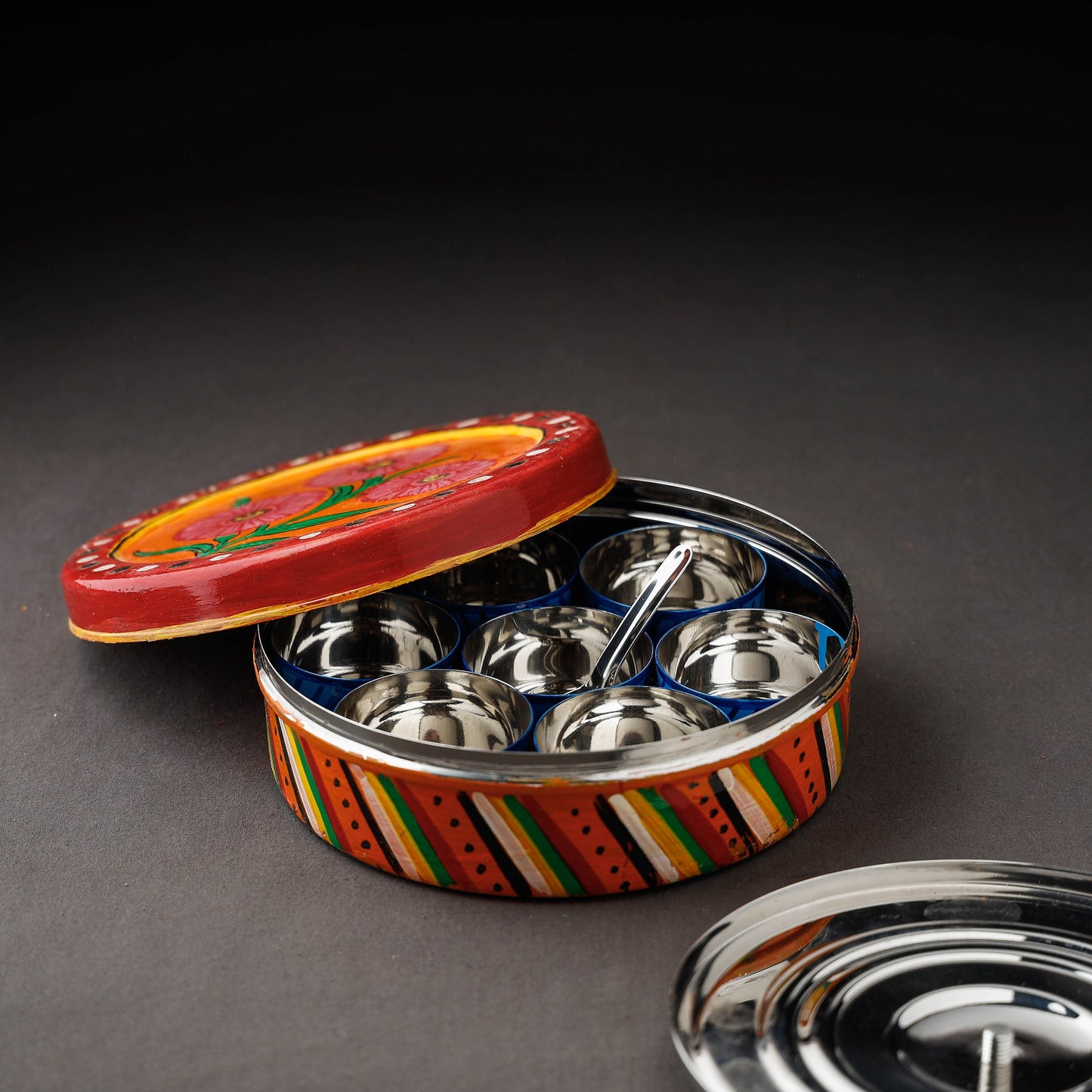  Multicolor Kavad Handpainted Stainless Steel Masala Box