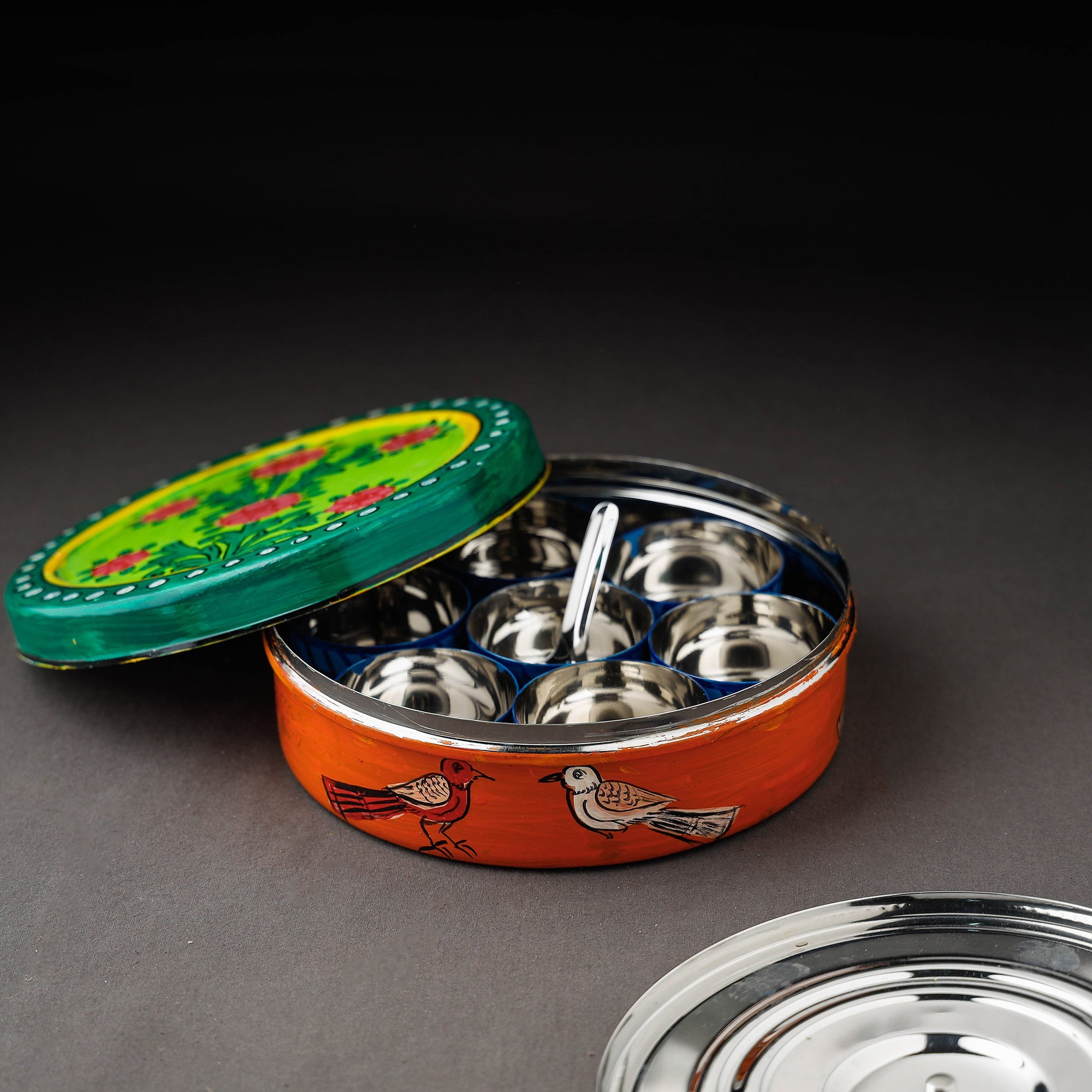 Kavad Handpainted Stainless Steel Multicolor Masala Box