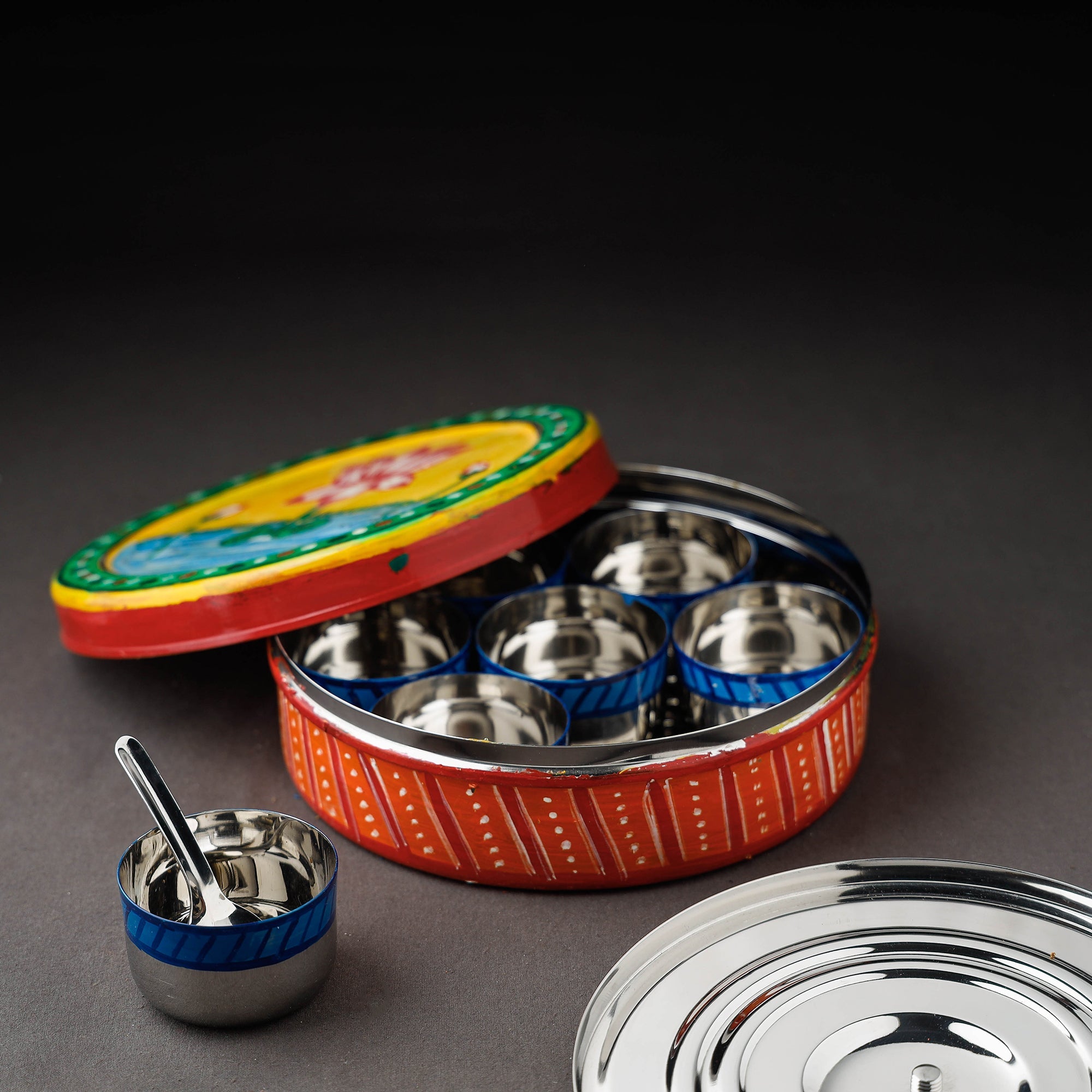  Kavad Handpainted Stainless Steel Multicolor Masala Box