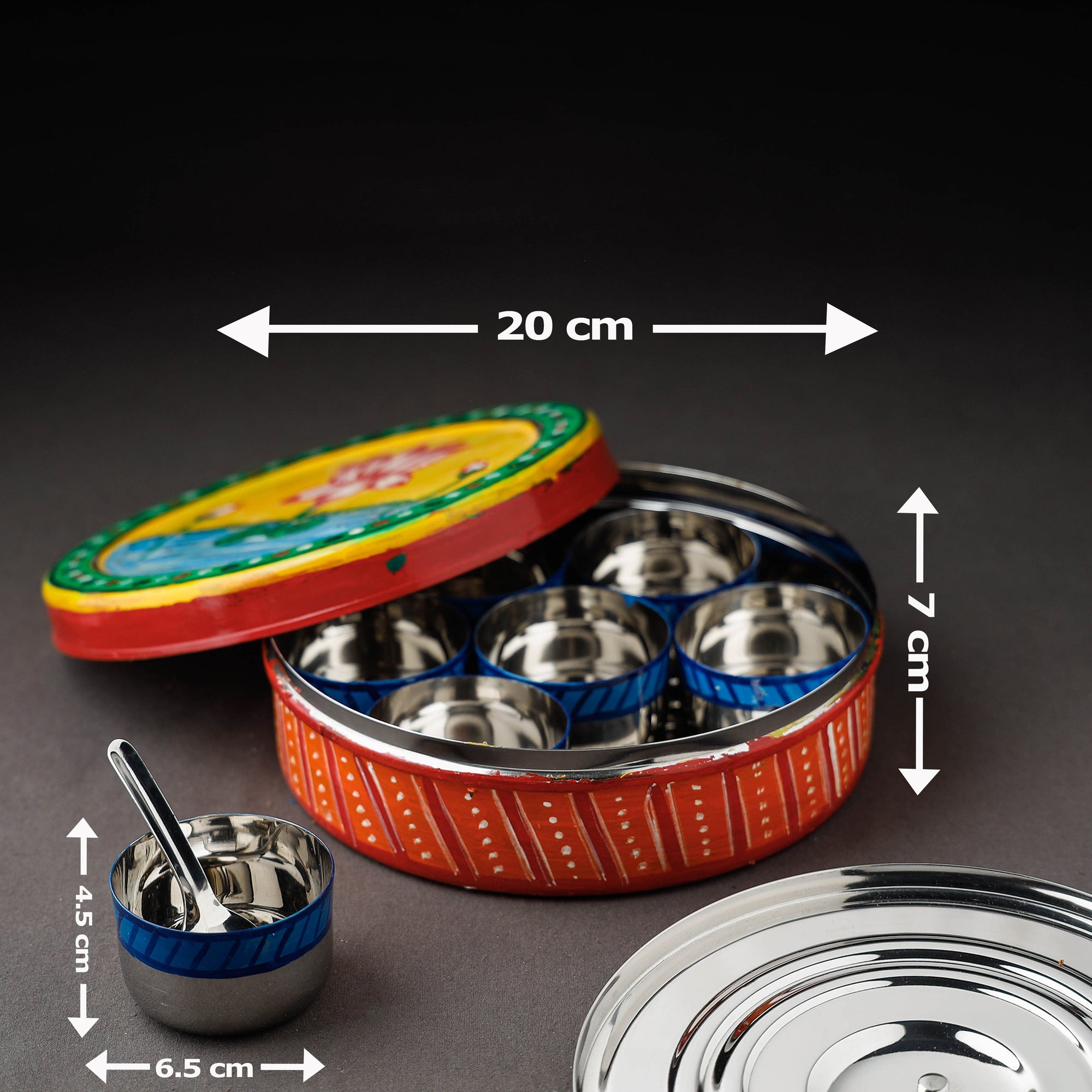  Kavad Handpainted Stainless Steel Multicolor Masala Box