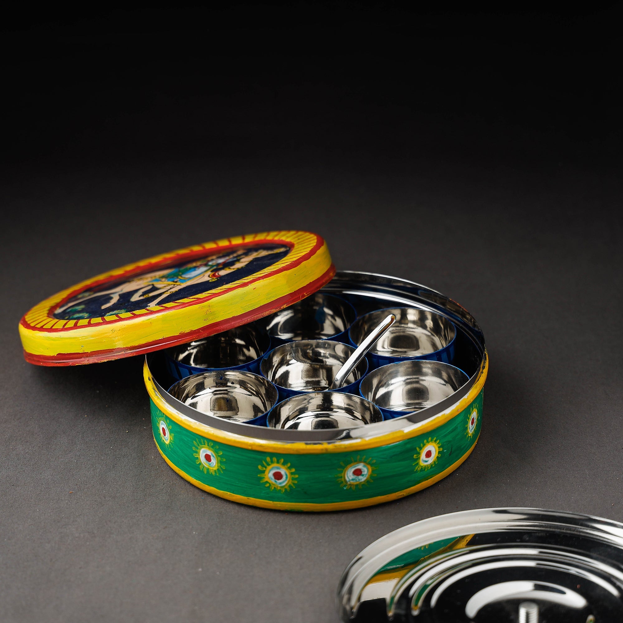  Kavad Handpainted Stainless Steel Multicolor Masala Box