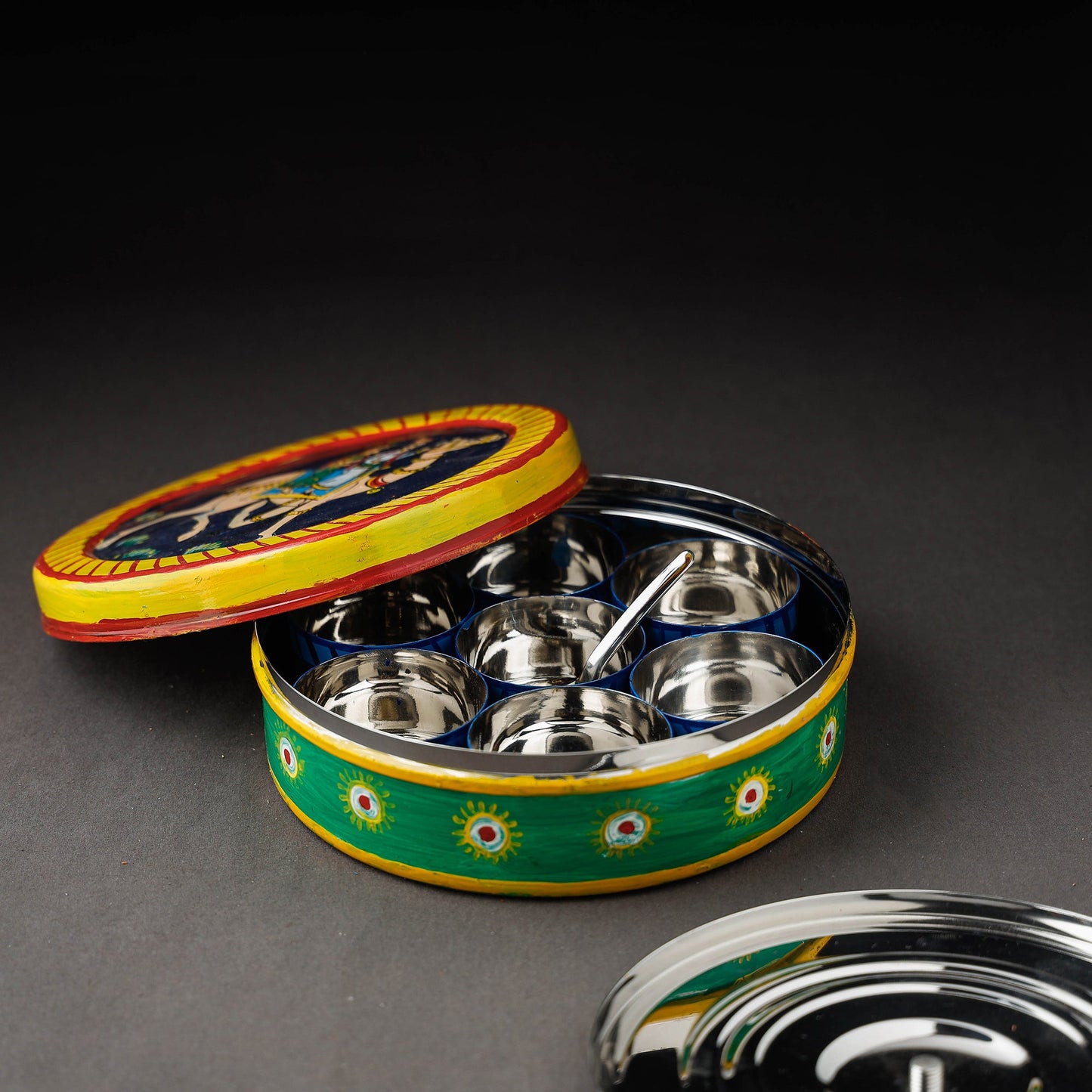  Kavad Handpainted Stainless Steel Multicolor Masala Box