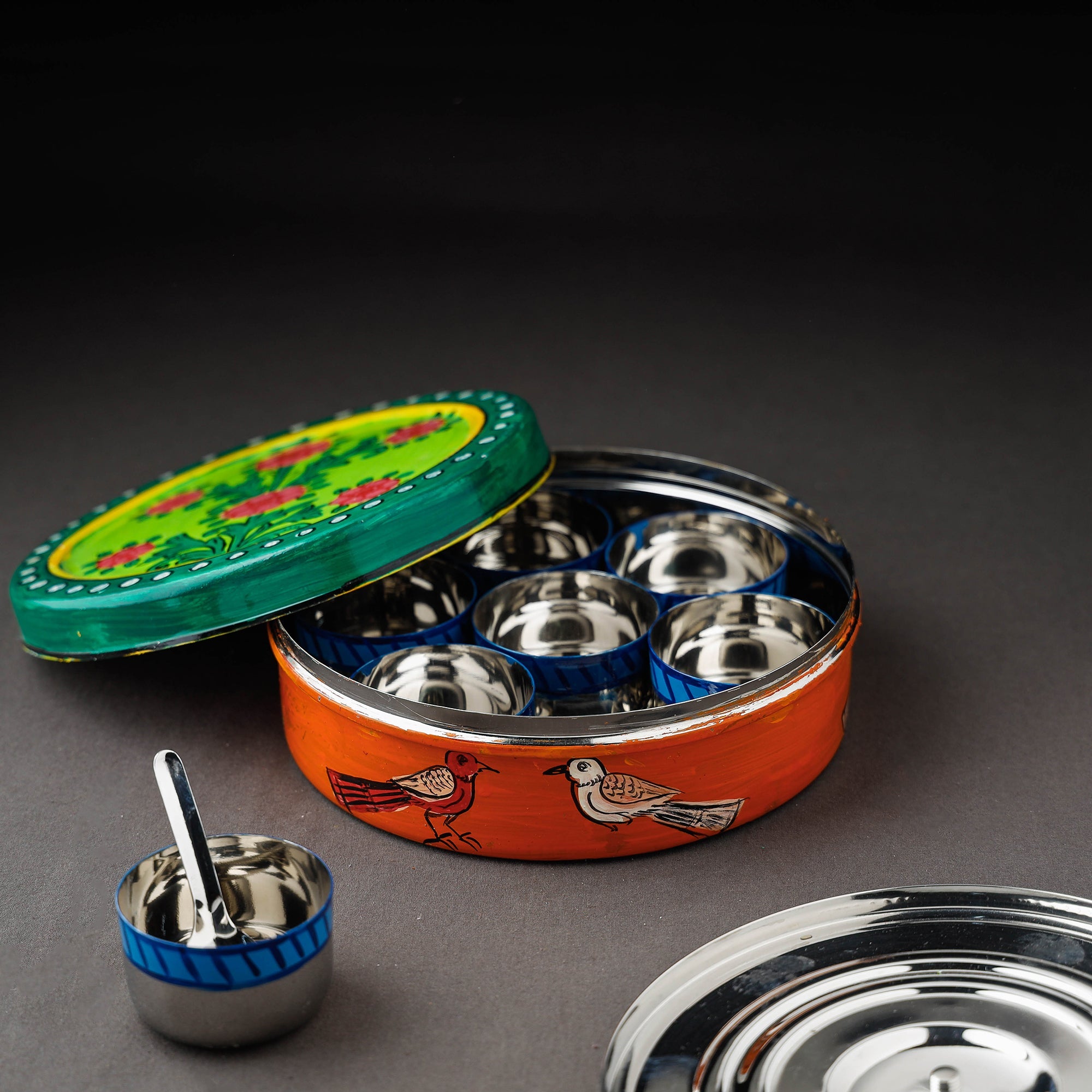 Kavad Handpainted Stainless Steel Multicolor Masala Box
