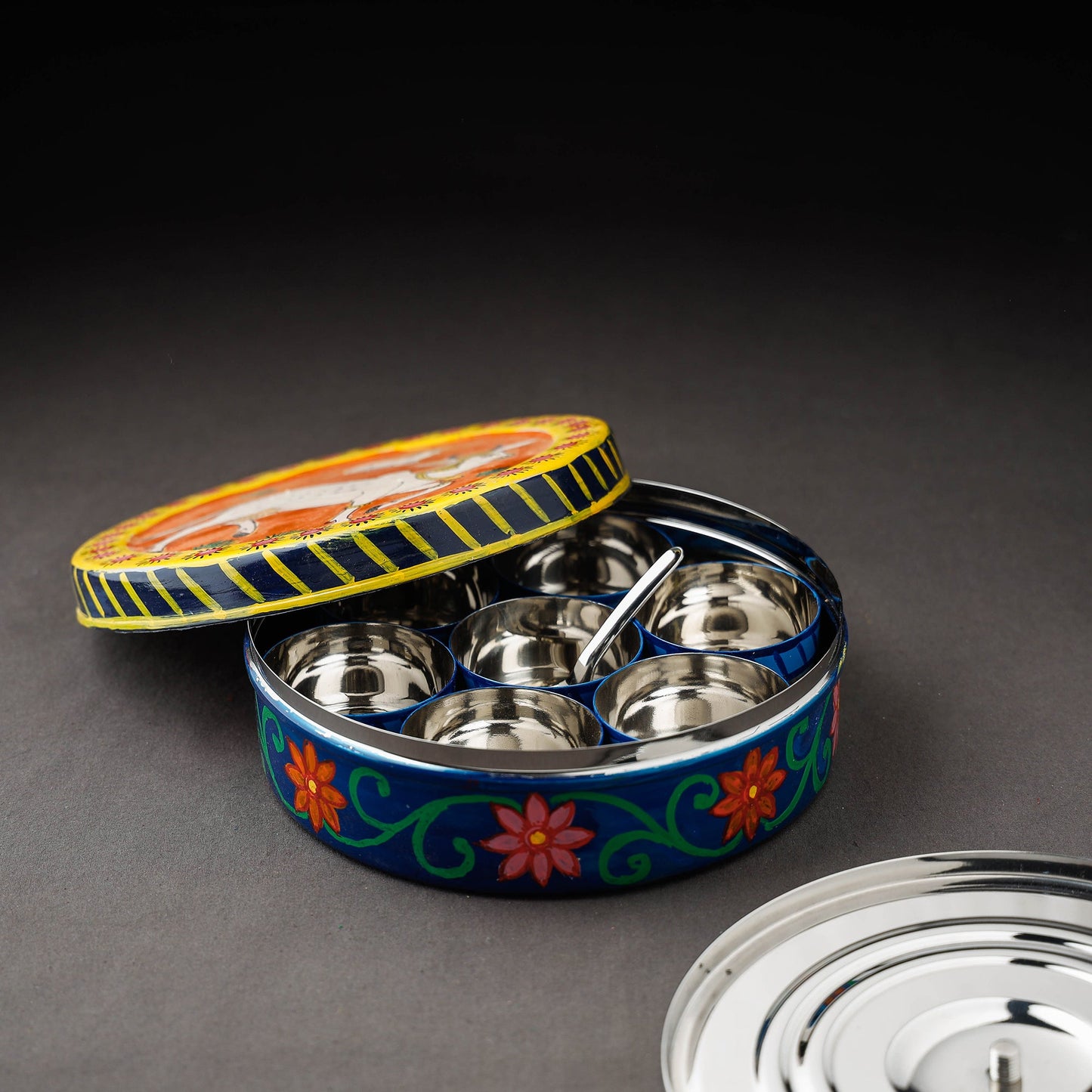  Kavad Handpainted Stainless Steel Multicolor Masala Box