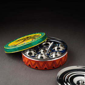  Multicolor Kavad Handpainted Stainless Steel Masala Box 