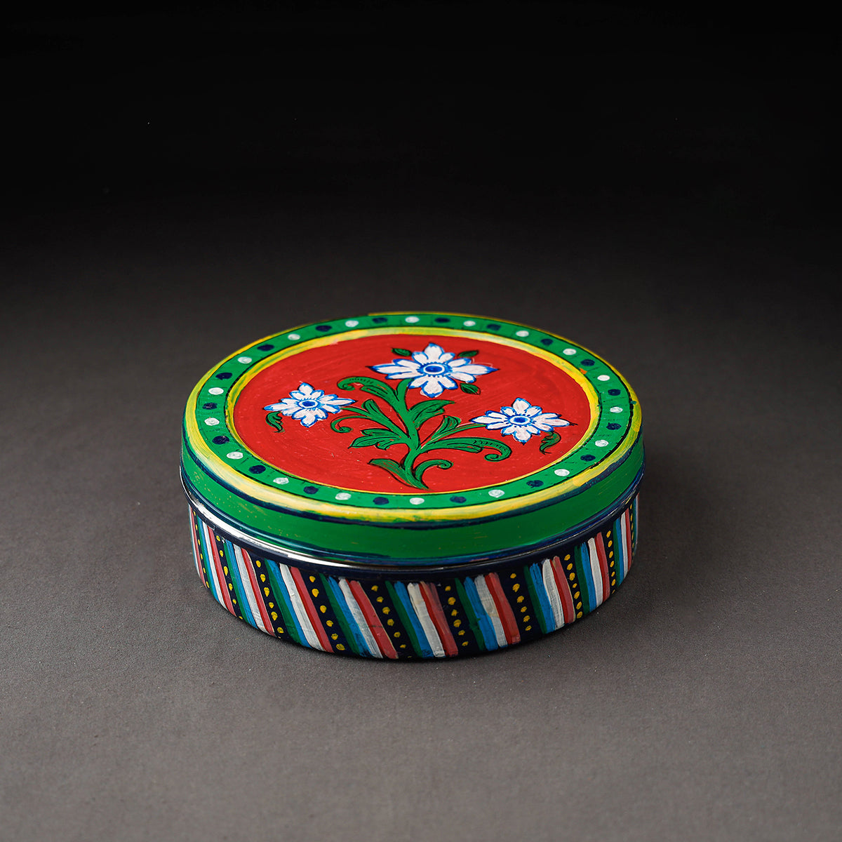  Kavad Multicolor Handpainted Stainless Steel Masala Box