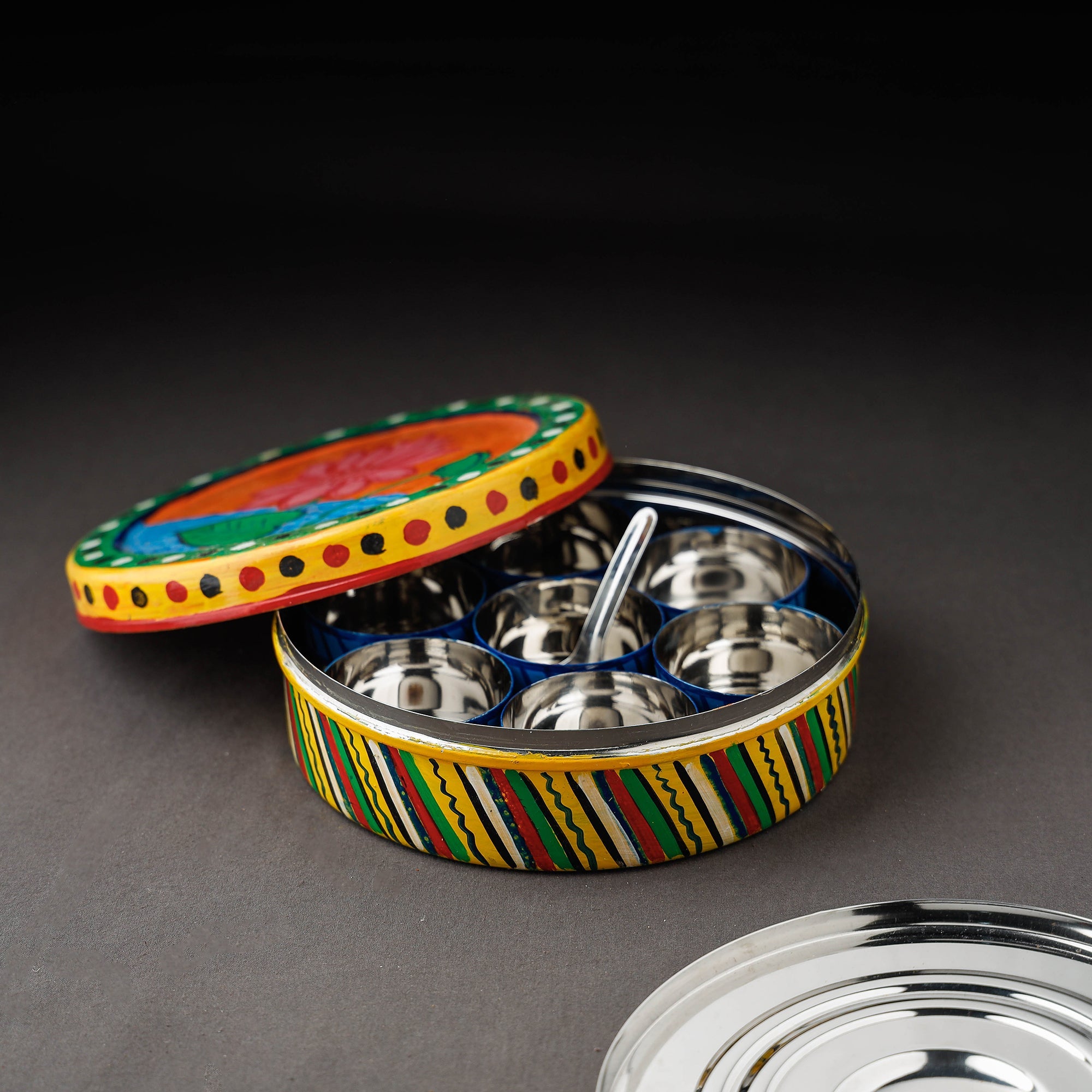  Kavad Handpainted Stainless Steel Multicolor Masala Box 